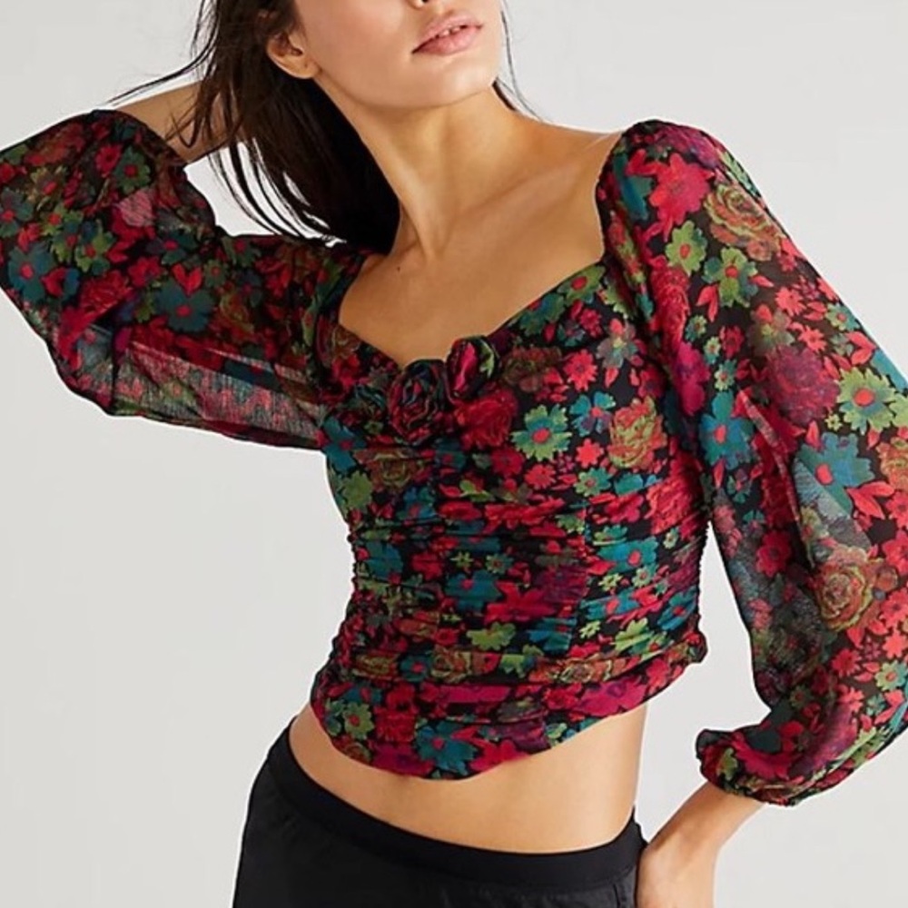Free People | Oh Lala Smocked Floral Off-Shoulder Crop Top